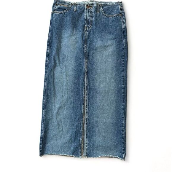 Lei 90s y2k Distressed Denim Slit Maxi Pencil Skirt Cut Off Hem | Size Juniors 5 - Picture 1 of 9